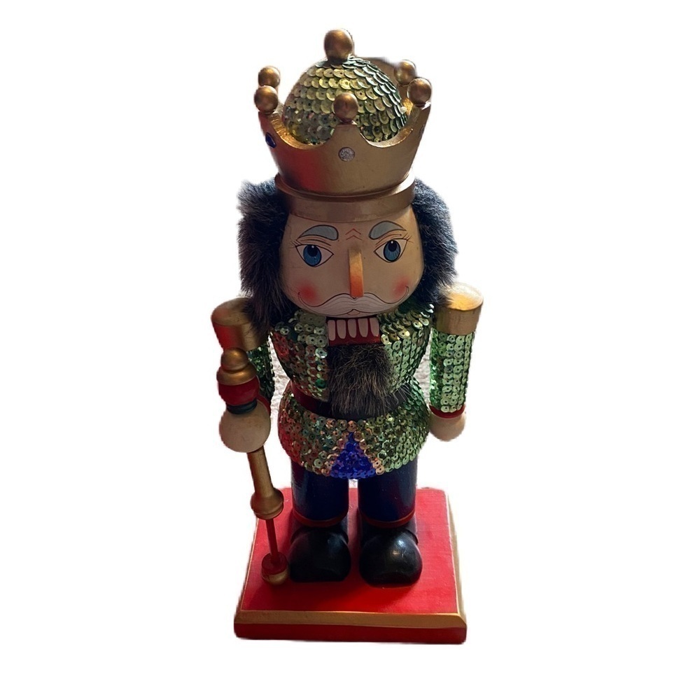 Nutcracker Sequin Sparkle Bedazzled Christmas Decoration Green Wooden